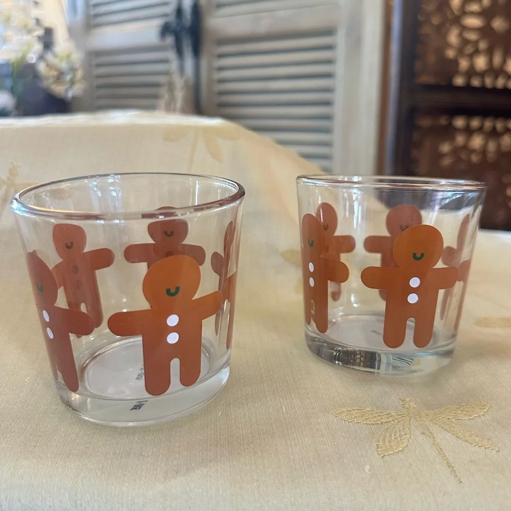 IKEA Set of 2 Clear Glass Gingerbread Men Candle / Votive / Tealight Holders.